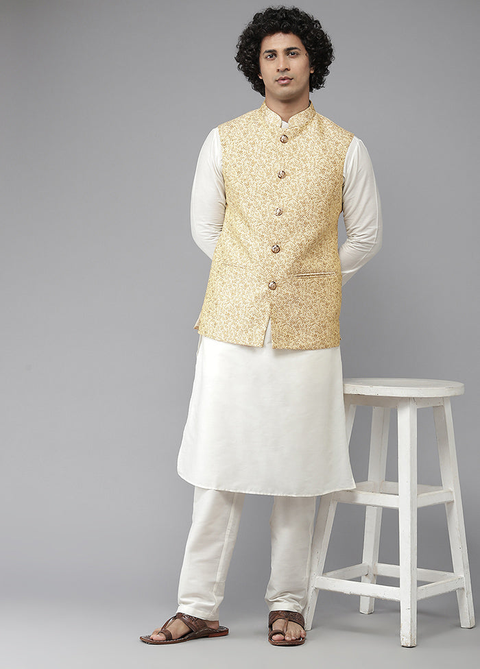 Gold Pure Silk Kurta And Pajama Set With Jacket VDVSD1912223 - Indian Silk House Agencies