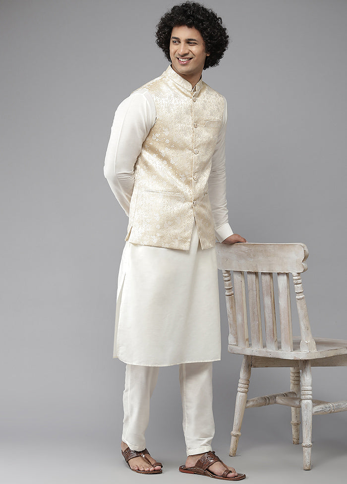 Gold Pure Silk Kurta And Pajama Set With Jacket VDVSD1912231 - Indian Silk House Agencies