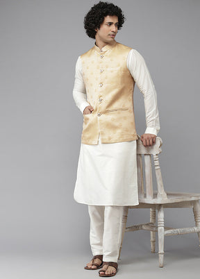 Gold Pure Silk Kurta And Pajama Set With Jacket VDVSD1912241 - Indian Silk House Agencies