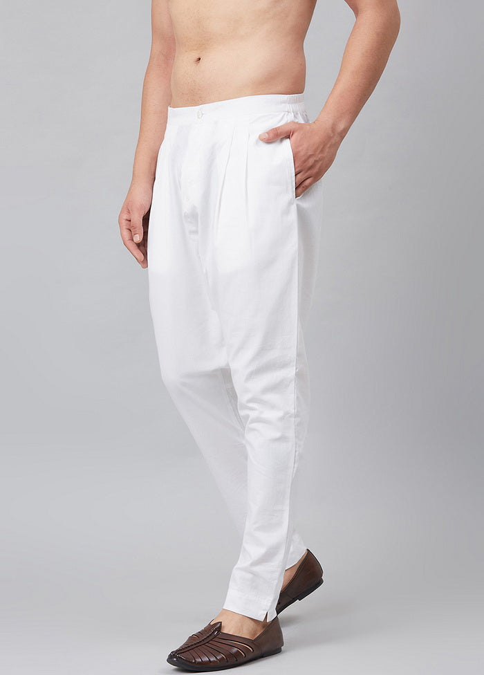 White Pure Cotton Trouser Style Pajama - Indian Silk House Agencies