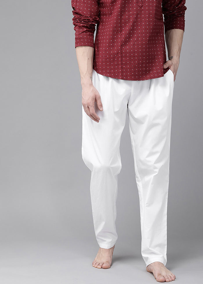 White Pure Cotton Trouser Style Pajama - Indian Silk House Agencies