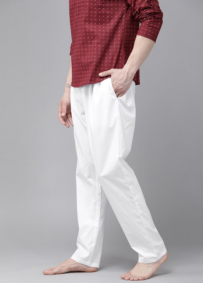 White Pure Cotton Trouser Style Pajama - Indian Silk House Agencies