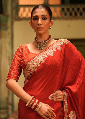 Red Round Neck Designer Blouse