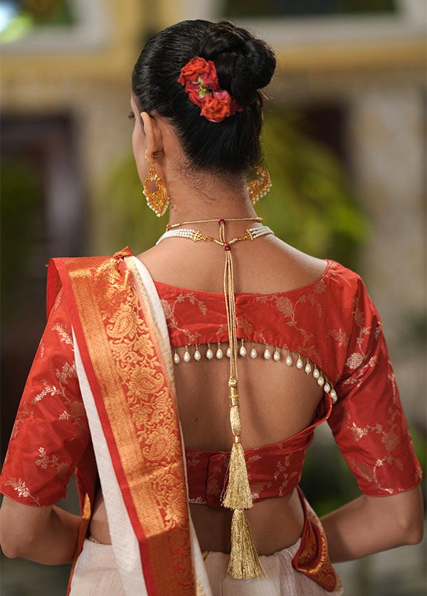 Red Round Neck Designer Blouse