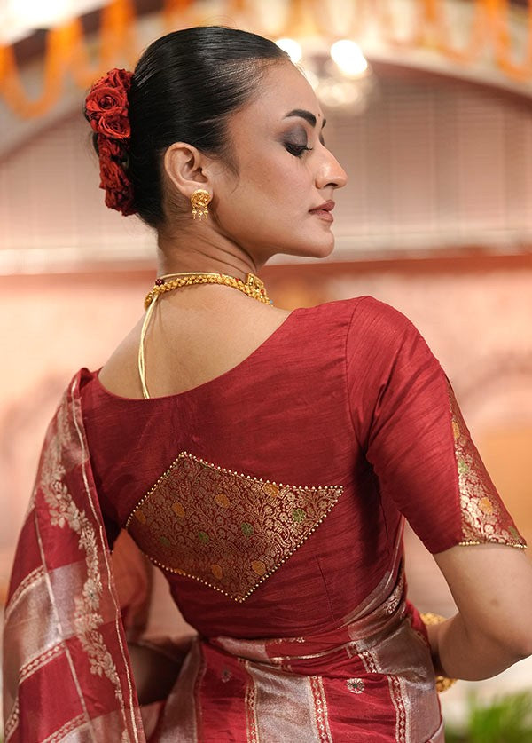Maroon Round Neck Designer Blouse