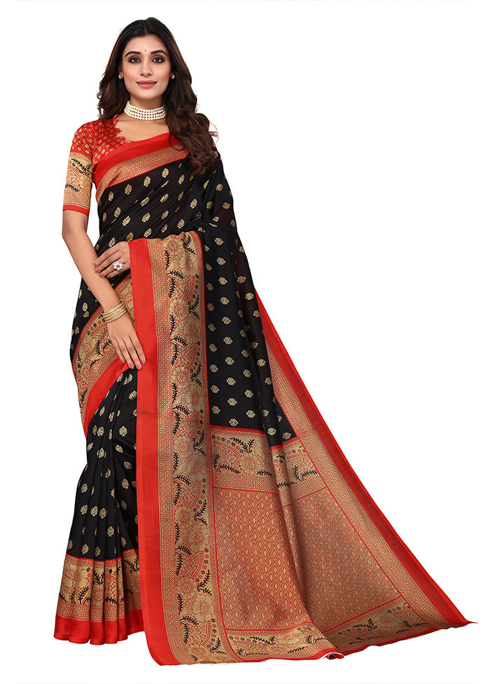 Black Dupion Silk Saree With Blouse Piece