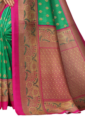 Green Dupion Silk Saree With Blouse Piece