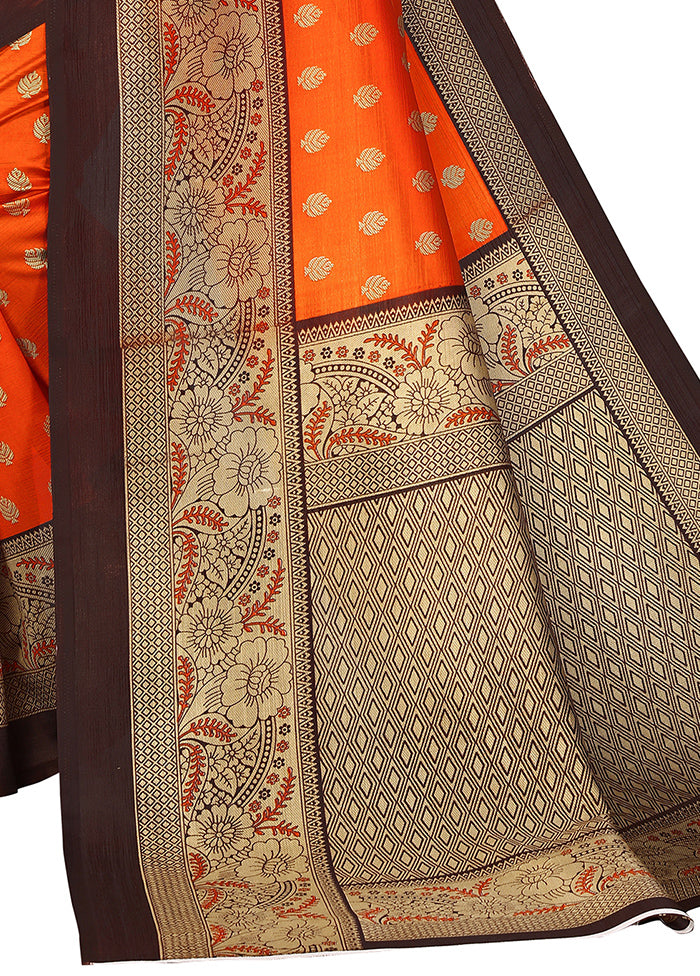 Orange Dupion Silk Saree With Blouse Piece