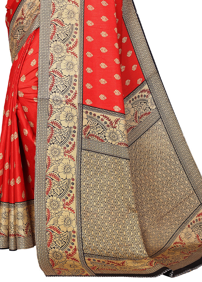 Red Dupion Silk Saree With Blouse Piece