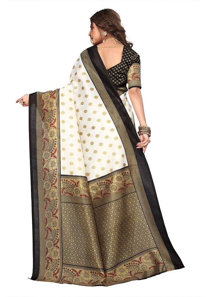 White Dupion Silk Saree With Blouse Piece