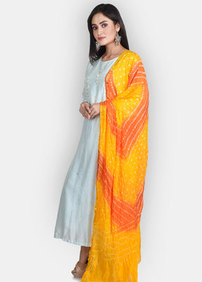 Yellow Blended Silk Embroidered Dupatta - Indian Silk House Agencies