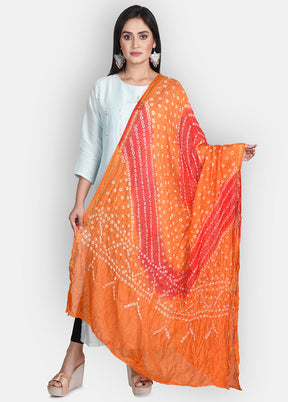 Orange Blended Silk Embroidered Dupatta - Indian Silk House Agencies