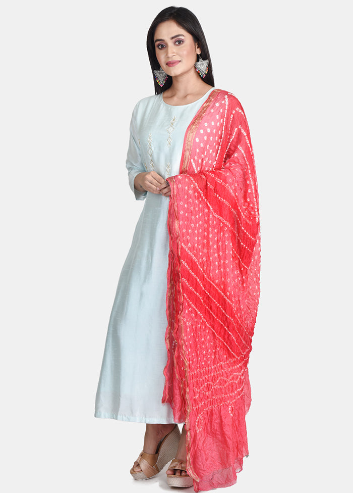 Pink Blended Silk Embroidered Dupatta - Indian Silk House Agencies