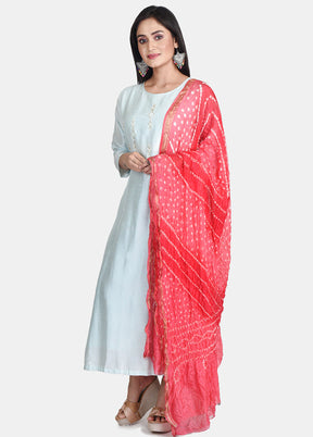 Pink Blended Silk Embroidered Dupatta - Indian Silk House Agencies