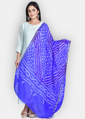 Blue Blended Silk Embroidered Dupatta - Indian Silk House Agencies