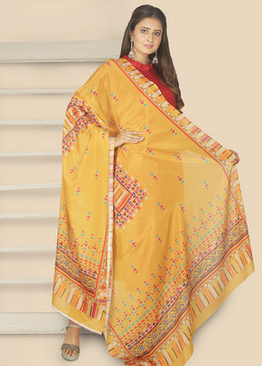 Mustard Tussar Silk Printed Dupatta - Indian Silk House Agencies