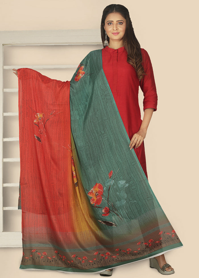 Multicolor Tussar Silk Printed Dupatta - Indian Silk House Agencies