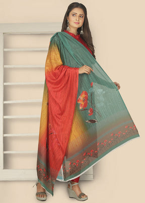 Multicolor Tussar Silk Printed Dupatta - Indian Silk House Agencies