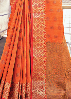 Orange Spun Silk Saree With Blouse Piece - Indian Silk House Agencies