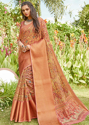 Peach Spun Silk Saree With Blouse Piece - Indian Silk House Agencies