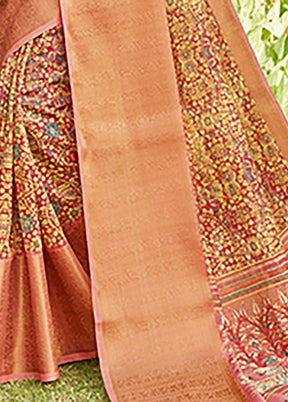 Peach Spun Silk Saree With Blouse Piece - Indian Silk House Agencies