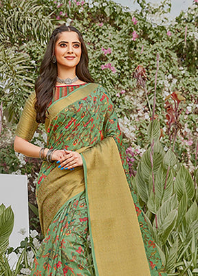 Sea Green Spun Silk Saree With Blouse Piece