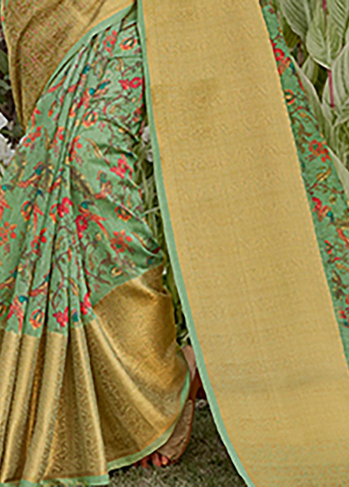 Sea Green Spun Silk Saree With Blouse Piece