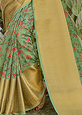 Sea Green Spun Silk Saree With Blouse Piece - Indian Silk House Agencies