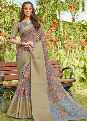 Grey Spun Silk Saree With Blouse Piece - Indian Silk House Agencies