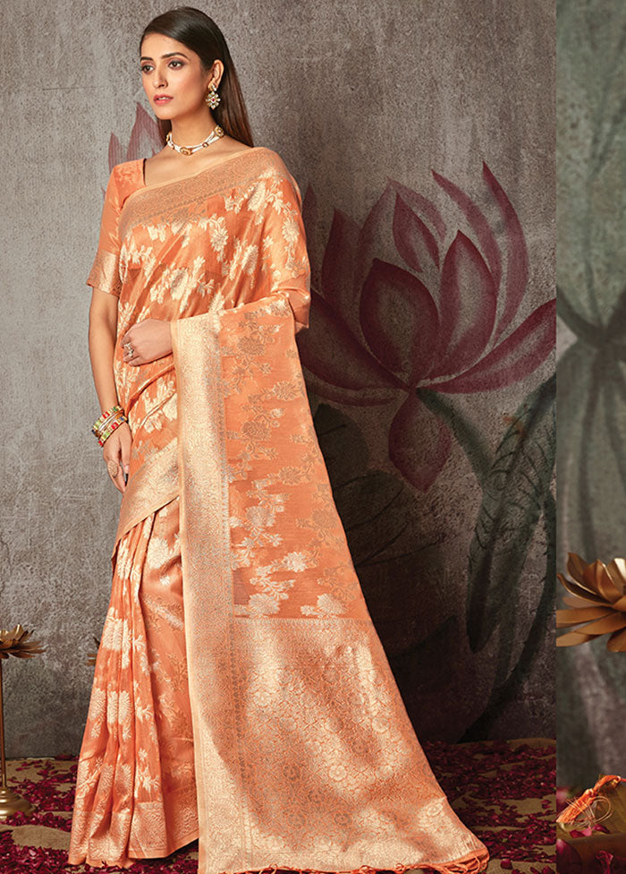 Orange Spun Silk Saree With Blouse Piece - Indian Silk House Agencies