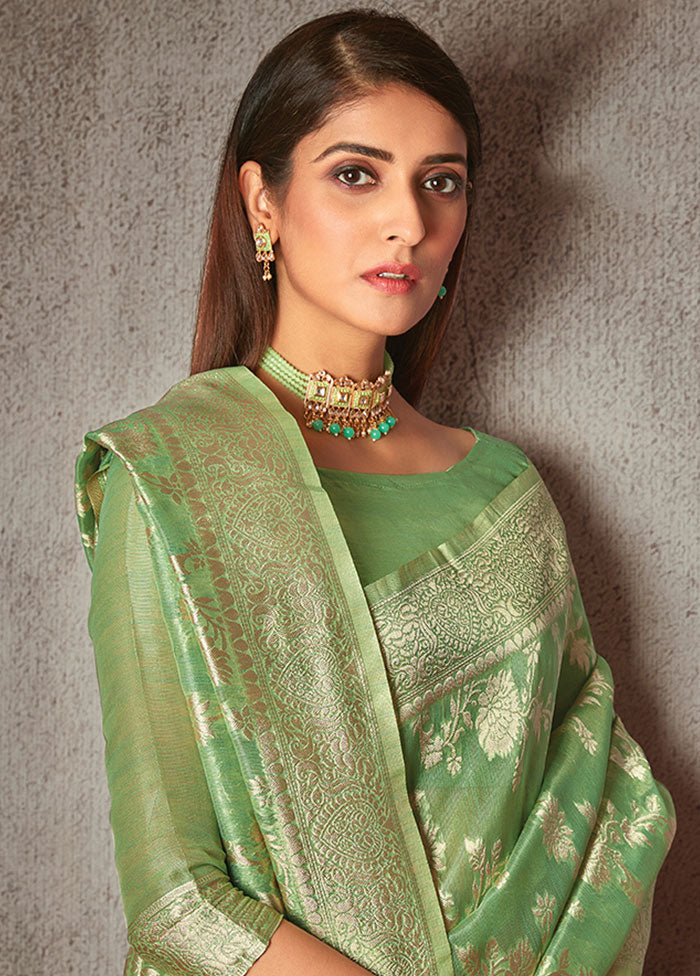 Green Spun Silk Saree With Blouse Piece - Indian Silk House Agencies