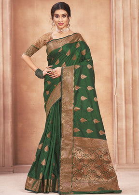 Dark Green Spun Silk Saree With Blouse Piece - Indian Silk House Agencies