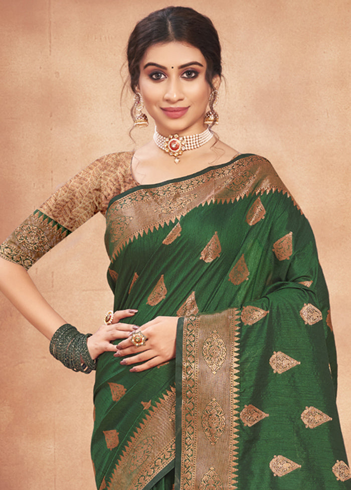 Dark Green Spun Silk Saree With Blouse Piece - Indian Silk House Agencies