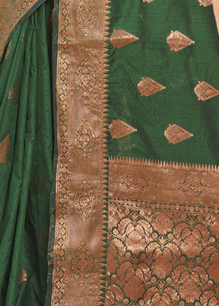 Dark Green Spun Silk Saree With Blouse Piece - Indian Silk House Agencies