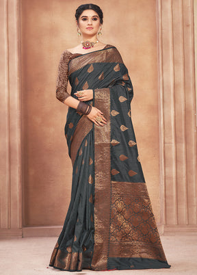 Grey Spun Silk Saree With Blouse Piece - Indian Silk House Agencies