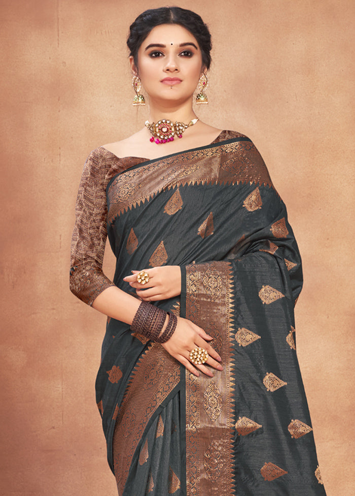 Grey Spun Silk Saree With Blouse Piece - Indian Silk House Agencies