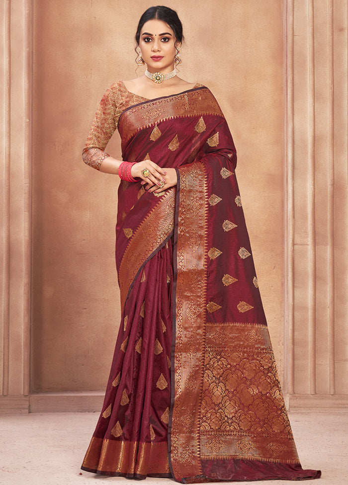 Maroon Spun Silk Saree With Blouse Piece - Indian Silk House Agencies