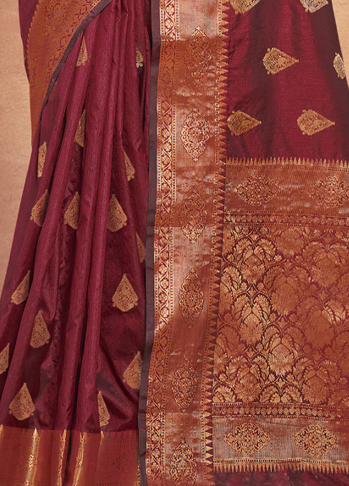 Maroon Spun Silk Saree With Blouse Piece - Indian Silk House Agencies