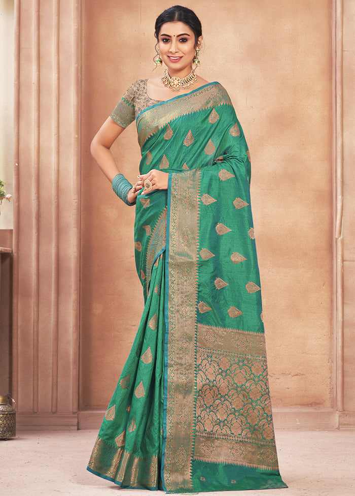 Sea Green Spun Silk Saree With Blouse Piece