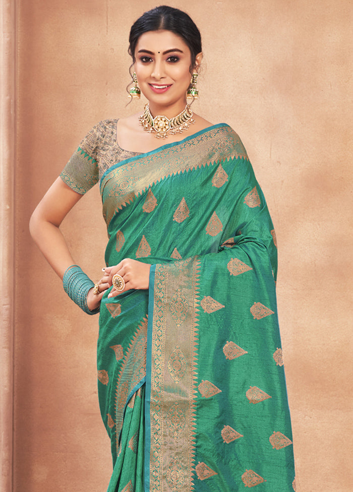 Sea Green Spun Silk Saree With Blouse Piece