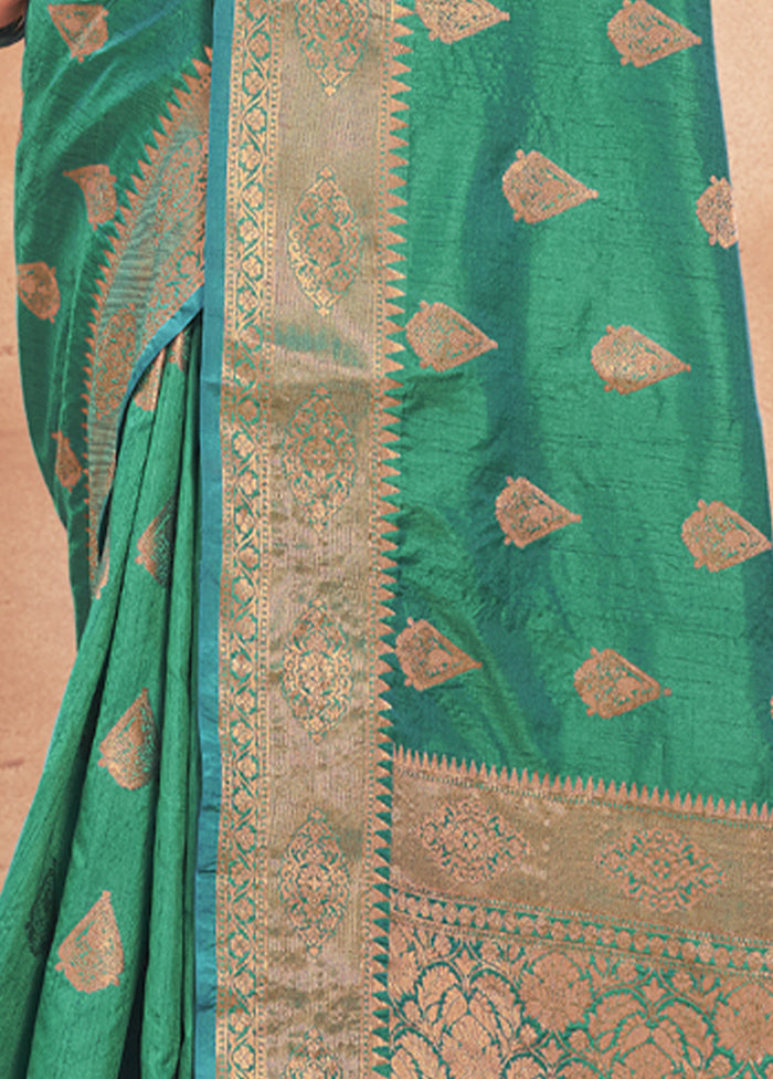 Sea Green Spun Silk Saree With Blouse Piece