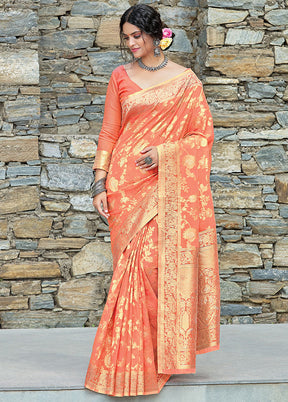 Orange Spun Silk Saree With Blouse Piece - Indian Silk House Agencies