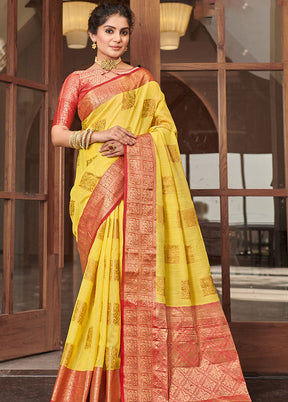 Yellow Spun Silk Saree With Blouse Piece - Indian Silk House Agencies