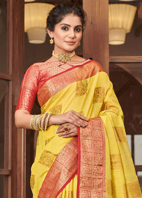 Yellow Spun Silk Saree With Blouse Piece - Indian Silk House Agencies