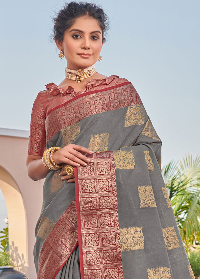 Grey Spun Silk Saree With Blouse Piece - Indian Silk House Agencies