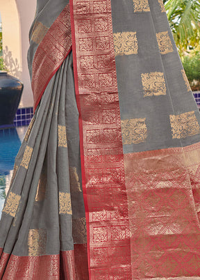 Grey Spun Silk Saree With Blouse Piece - Indian Silk House Agencies