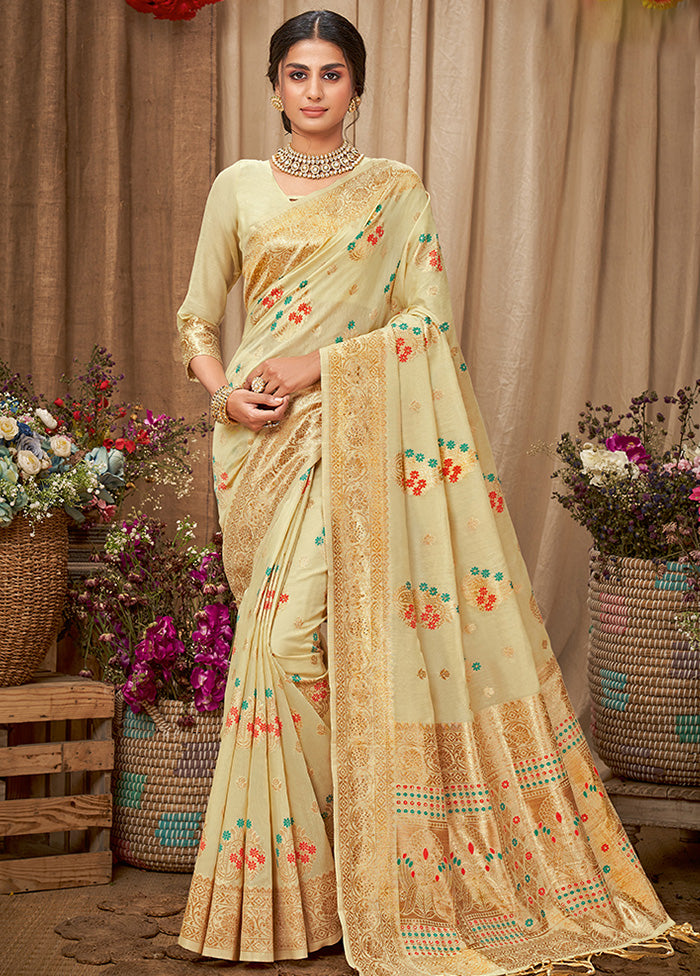 Off White Spun Silk Saree With Blouse Piece - Indian Silk House Agencies