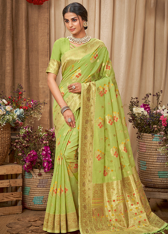 Light Green Spun Silk Saree With Blouse Piece - Indian Silk House Agencies