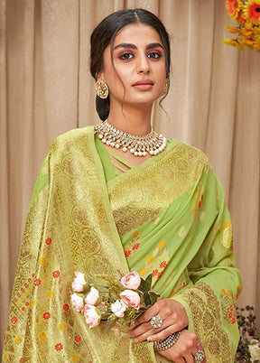 Light Green Spun Silk Saree With Blouse Piece - Indian Silk House Agencies