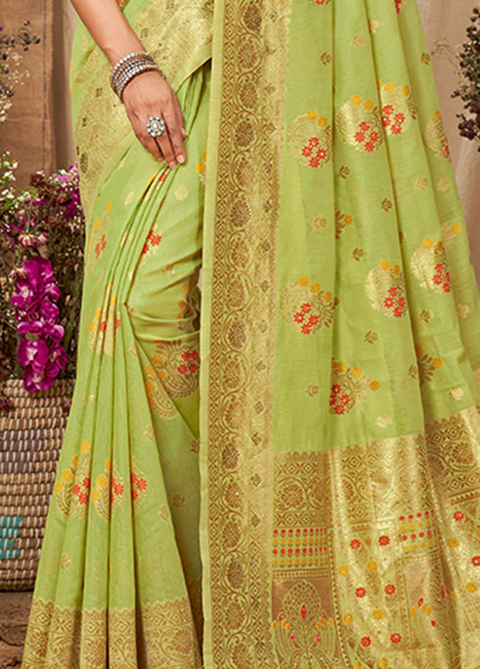 Light Green Spun Silk Saree With Blouse Piece - Indian Silk House Agencies